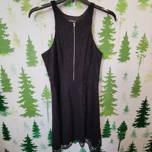 Express Front Zip-up Lace Flare Dress.